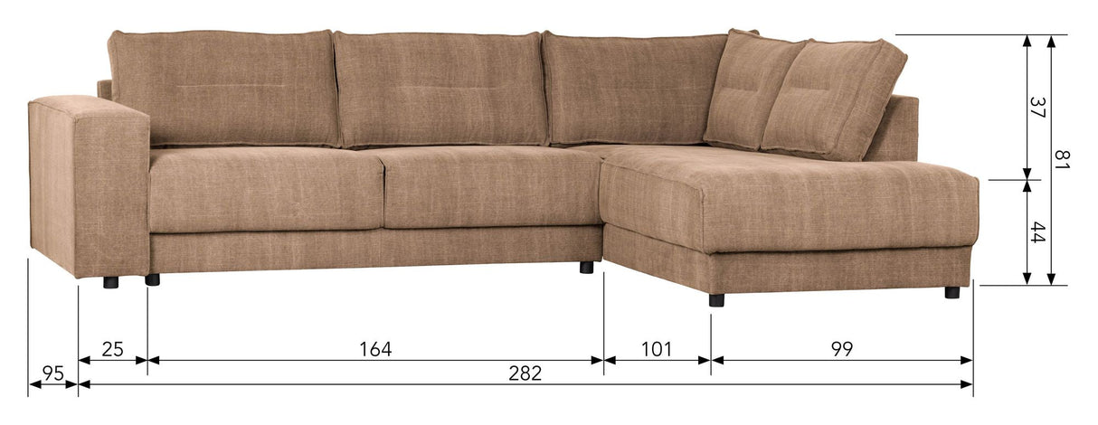 Woood Randy Sofa m. højrevendt chaiselong, Khaki - Unoliving.com