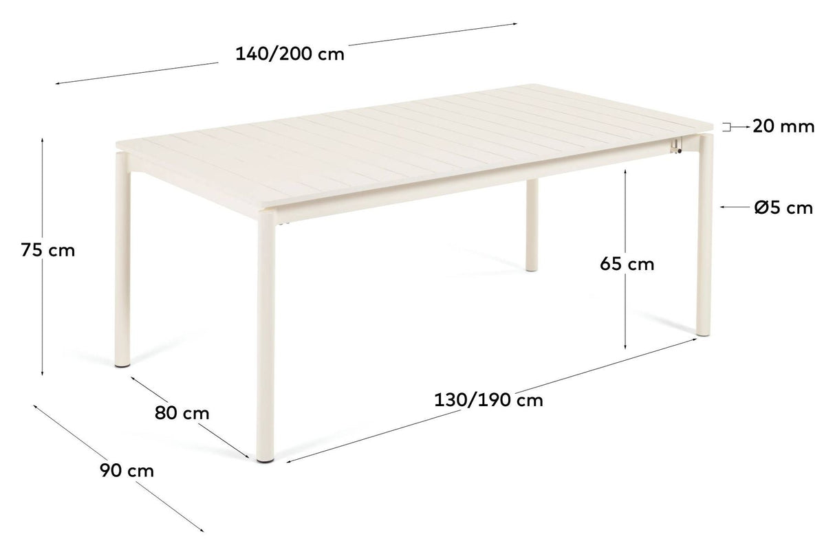 Zaltana Havebord m. udtræk, 140/200x90, Mat Hvid aluminium - Unoliving.com