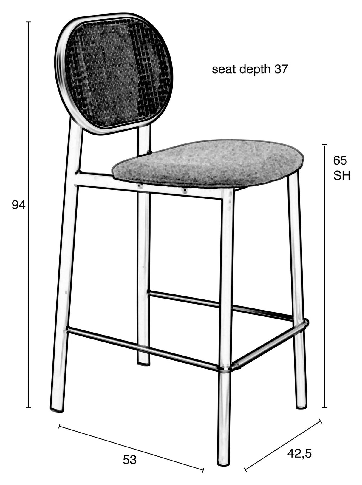 Zuiver Spike barstol - Grå/Natur, SH: 65cm - Unoliving.com