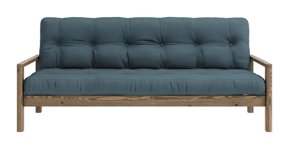 Knob Sovesofa, Brun lakeret fyrretræ, Petrol Blue - Unoliving.com