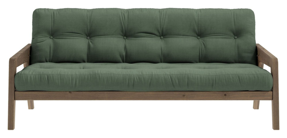 Grab Sovesofa, Brun lakeret fyrretræ, Olive Green - Unoliving.com