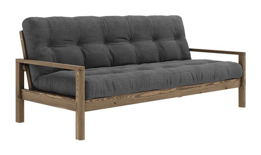 Knob Sovesofa, Brun lakeret fyrretræ, Dark Grey Fløjl - Unoliving.com