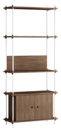 Shelving System m. skab, 1 fag, 3 hylder, H:200, Røget Eg/Hvid - Unoliving.com