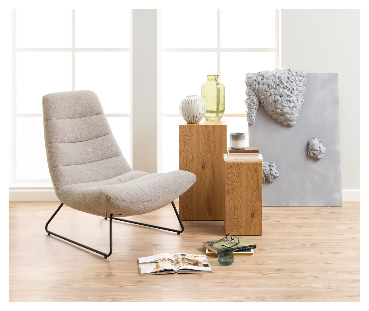 Milford Loungestol, Beige stof - Unoliving.com