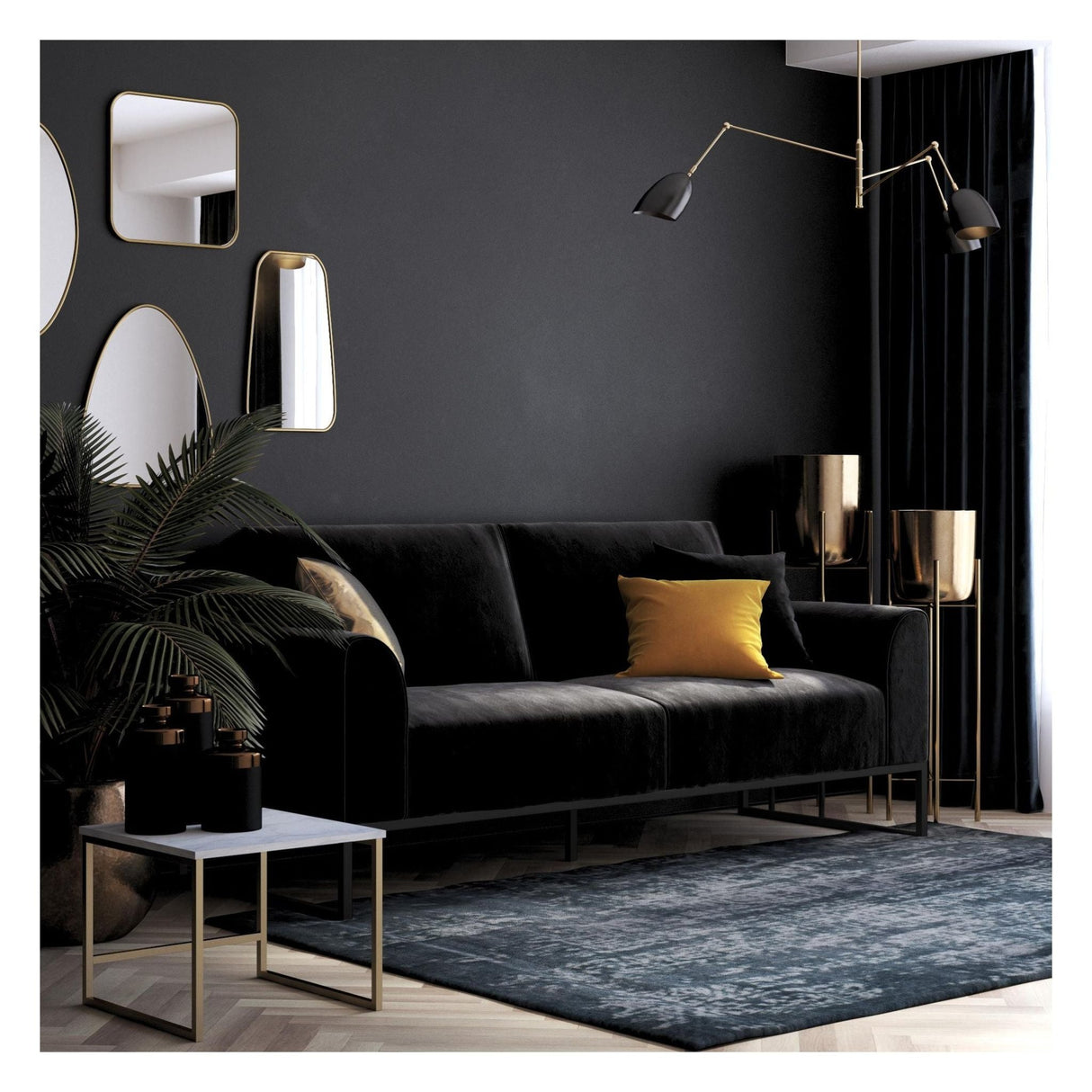 Adley Coil Sovesofa, Sort fløjl - UNOLIVING.COM