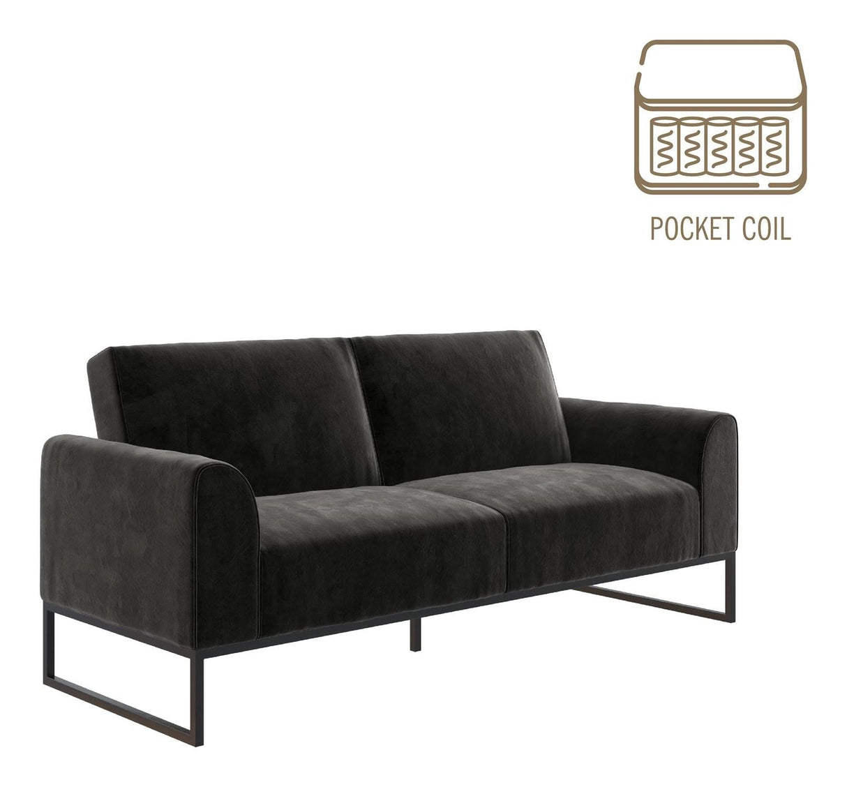 Adley Coil Sovesofa, Sort fløjl - UNOLIVING.COM