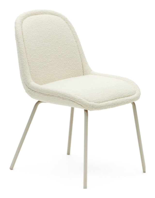 Aimin Spisebordsstol m. beige ben, Hvid Bouclé - UNOLIVING.COM