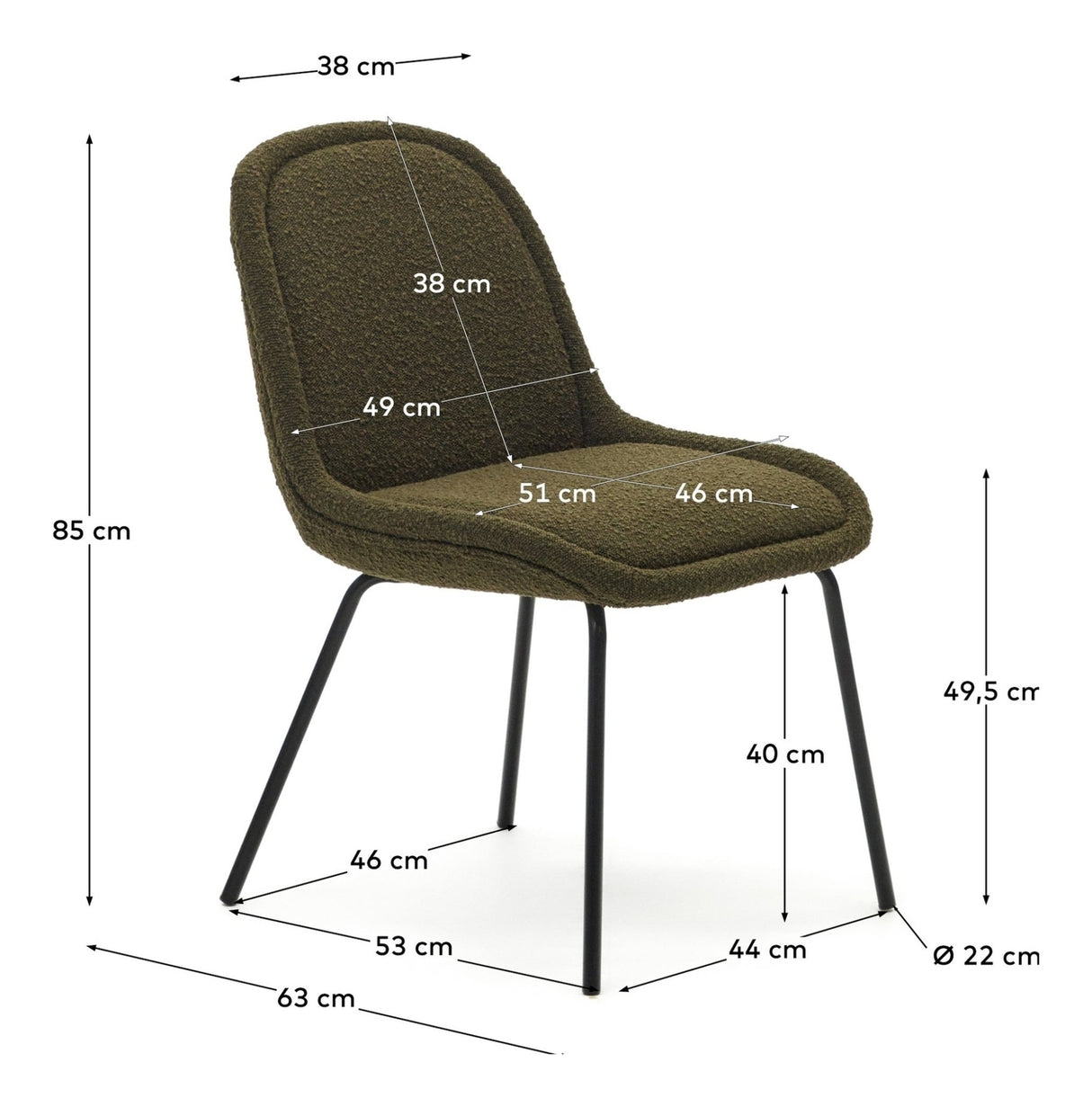 Aimin Spisebordsstol m. sorte ben, Grøn Bouclé - UNOLIVING.COM