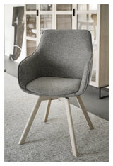 Alison, spisebordsstol m/armlæn - mørk beige/lys eg - UNOLIVING.COM