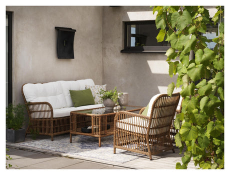 Anemon Loungebord m. glas, 140x65, Polyrattan - UNOLIVING.COM