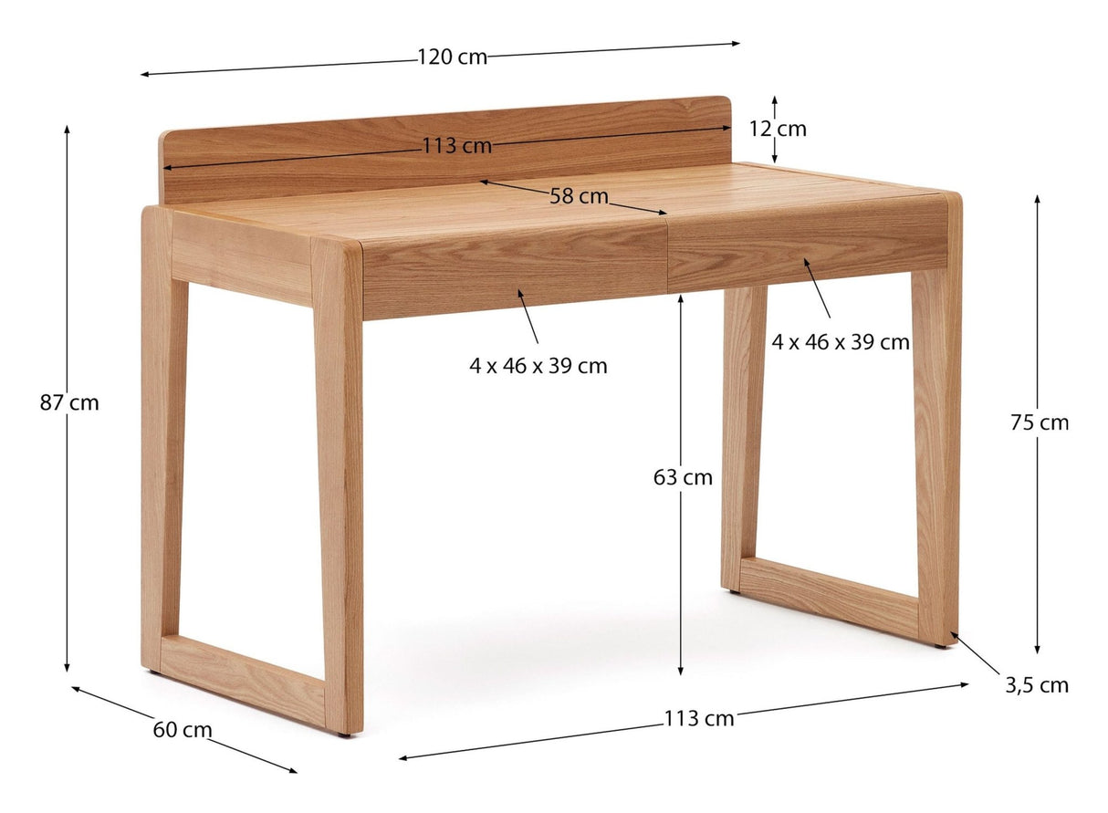 ARANDU Skrivebord, Askefinér, 120x60 - UNOLIVING.COM