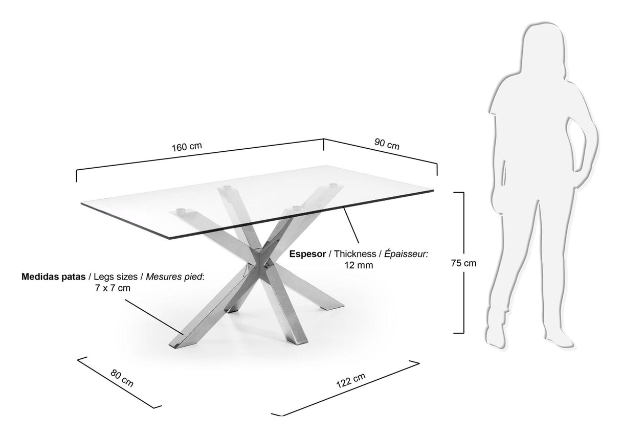 ARGO, Spisebord 160x90cm, sølv/glas - UNOLIVING.COM