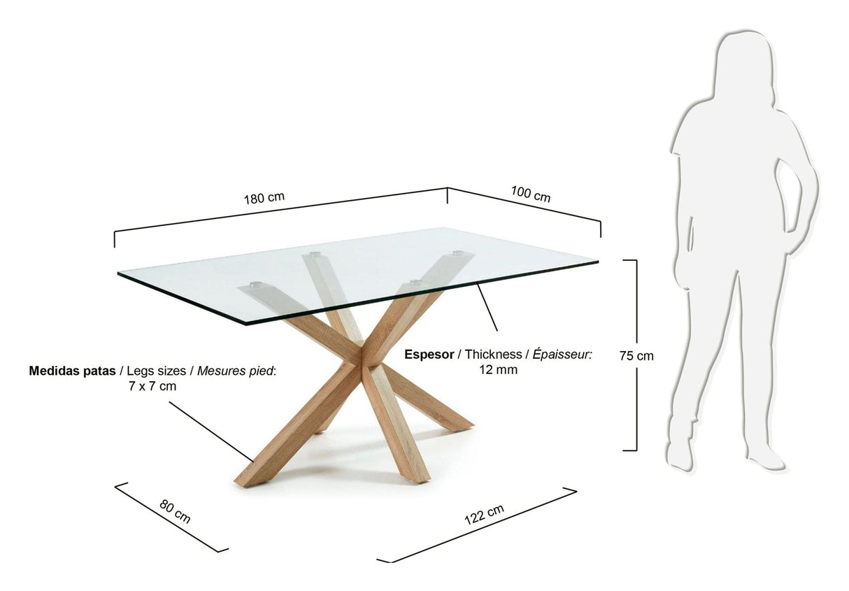 ARGO, Spisebord 180x100cm, glas/eg - UNOLIVING.COM