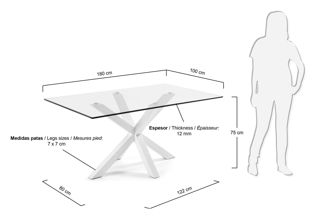 ARGO, Spisebord 180x100cm, glas/hvid - UNOLIVING.COM