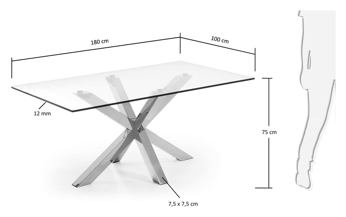 ARGO, Spisebord 180x100cm, glas/sølv - UNOLIVING.COM