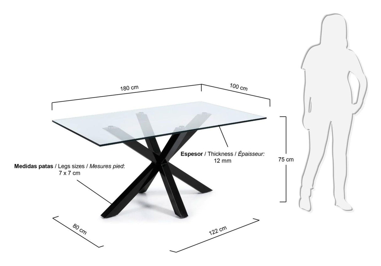 ARGO, Spisebord 180x100cm, glas/sort - UNOLIVING.COM