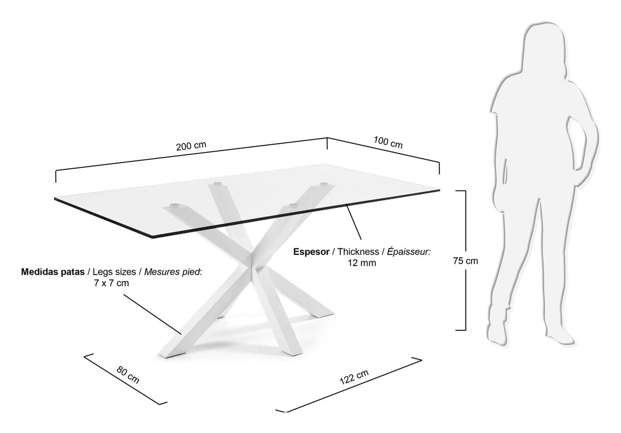 ARGO, Spisebord 200x100cm, glas/hvid - UNOLIVING.COM