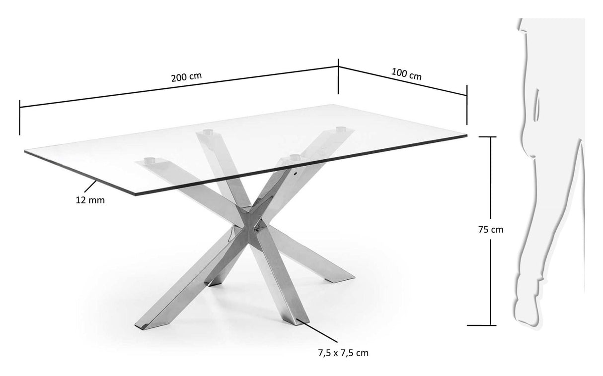 ARGO, Spisebord 200x100cm, glas/sølv - UNOLIVING.COM