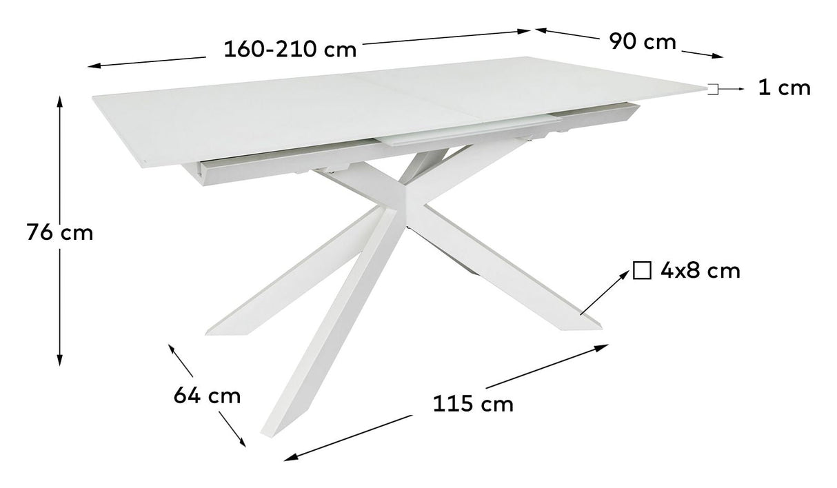 Atminda Udtræksbart bord 160x90, Hvidt glas og MDF - UNOLIVING.COM