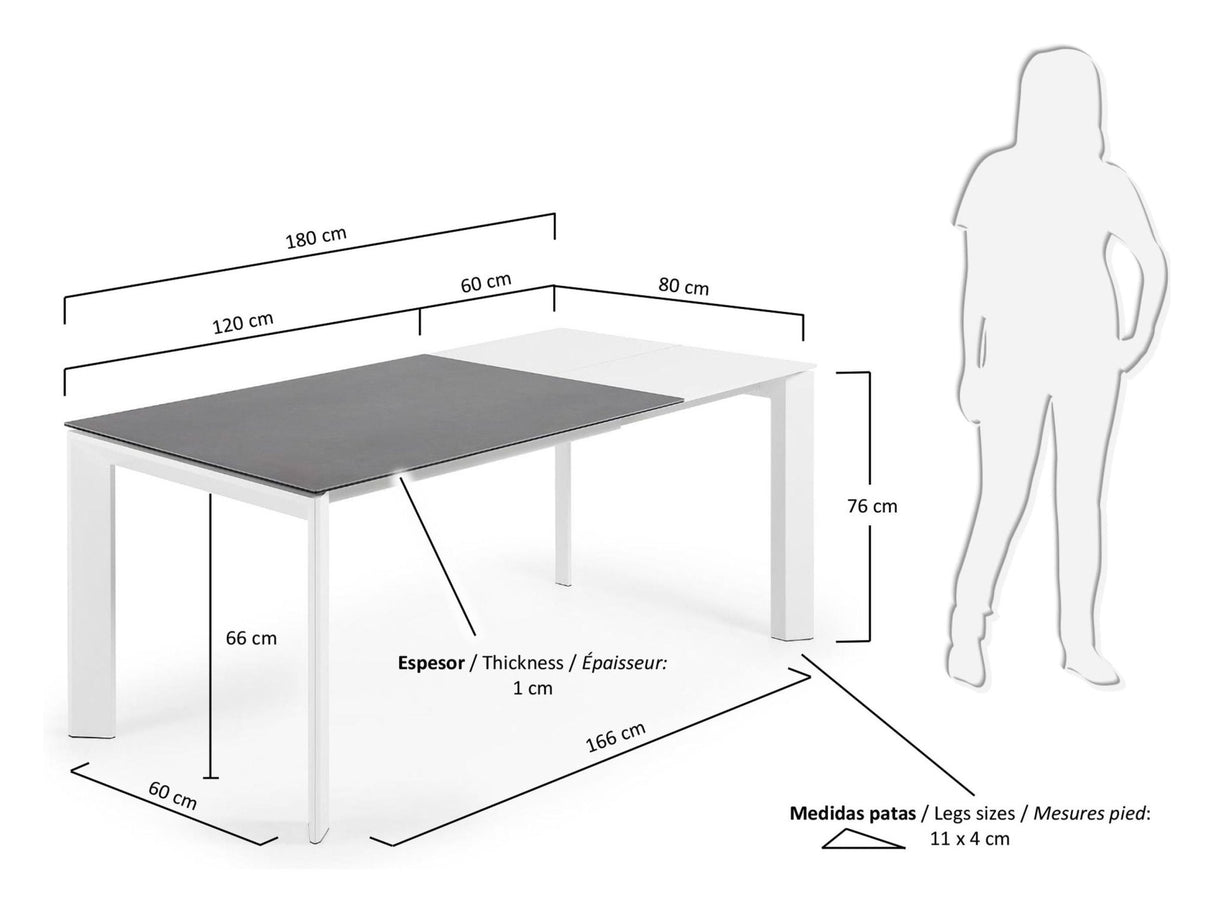 AXIS, Spisebord 120/180cm, grå/hvid - UNOLIVING.COM