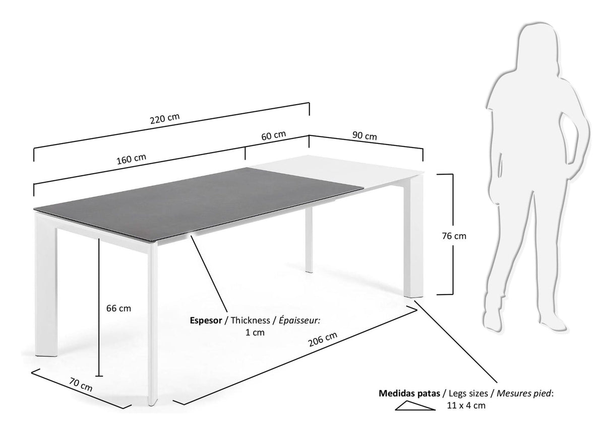 AXIS, Spisebord 160/220cm, grå/hvid - UNOLIVING.COM