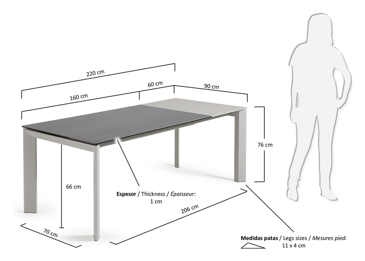 AXIS, Spisebord 160/220cm, grå/sølv - UNOLIVING.COM