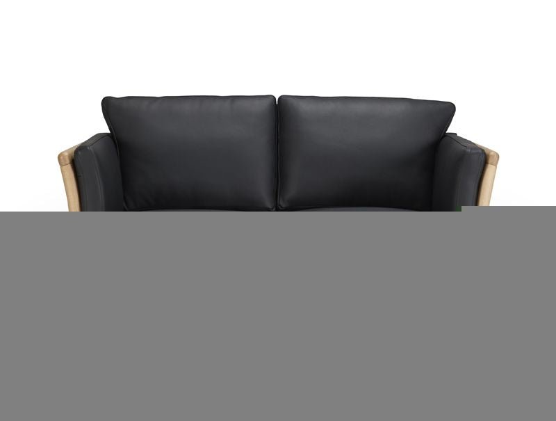 Aya 2 Pers. Sofa Sort læder, Eg - UNOLIVING.COM