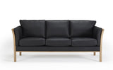 Aya 3 Pers. Sofa Sort læder, Eg - UNOLIVING.COM