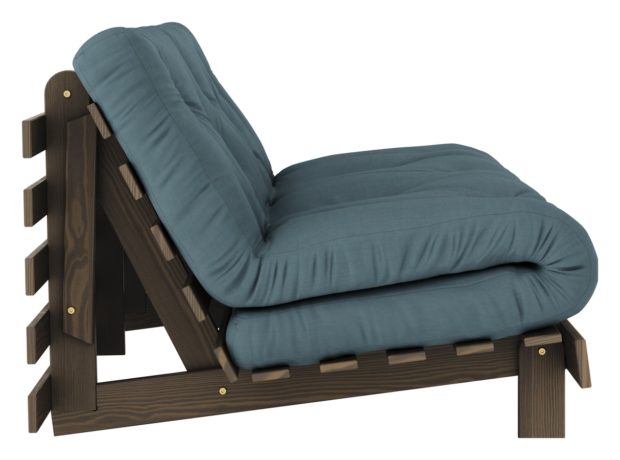 Roots 160 Sovesofa, Brun lakeret fyrretræ, Petrol Blue - Unoliving.com