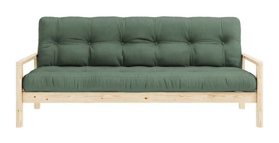 Knob Sovesofa, Lakeret fyrretræ, Olive Green - Unoliving.com