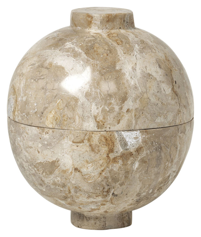 Sphere XL Krukke m/låg, Beige marmor - Unoliving.com