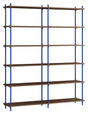 Shelving System, 2 fag, 12 hylder, H:200, Røget Eg/Blå - Unoliving.com