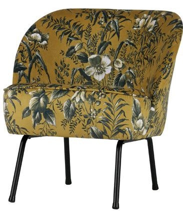 Vogue Loungestol Velour - gul blomsterprint - Unoliving.com