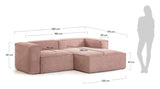 Blok 2 - pers. Sofa m. højrevendt chaise Rosa Fløjl - UNOLIVING.COM