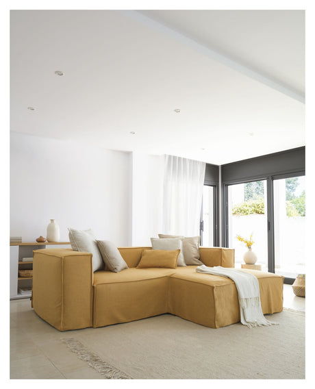 Blok 2 - pers. Sofa m. højrevendt chaiselong, Mustard Linen - UNOLIVING.COM