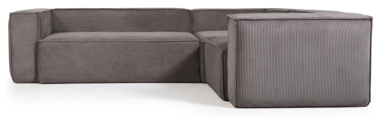 Blok 3 - pers. Hjørnesofa, 290x230, Grå fløjl - UNOLIVING.COM