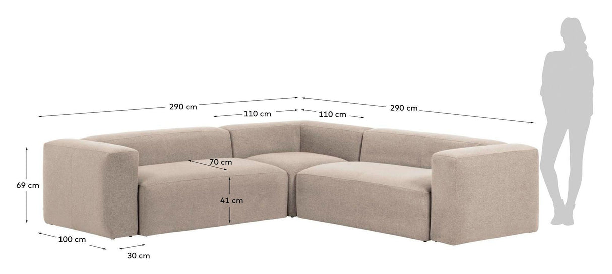 Blok 4 - pers. Hjørnesofa Beige, 290x290 - UNOLIVING.COM