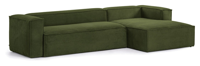 Blok 4 - pers. Sofa m. højrevendt chaiselong, B330, Grøn fløjl - UNOLIVING.COM