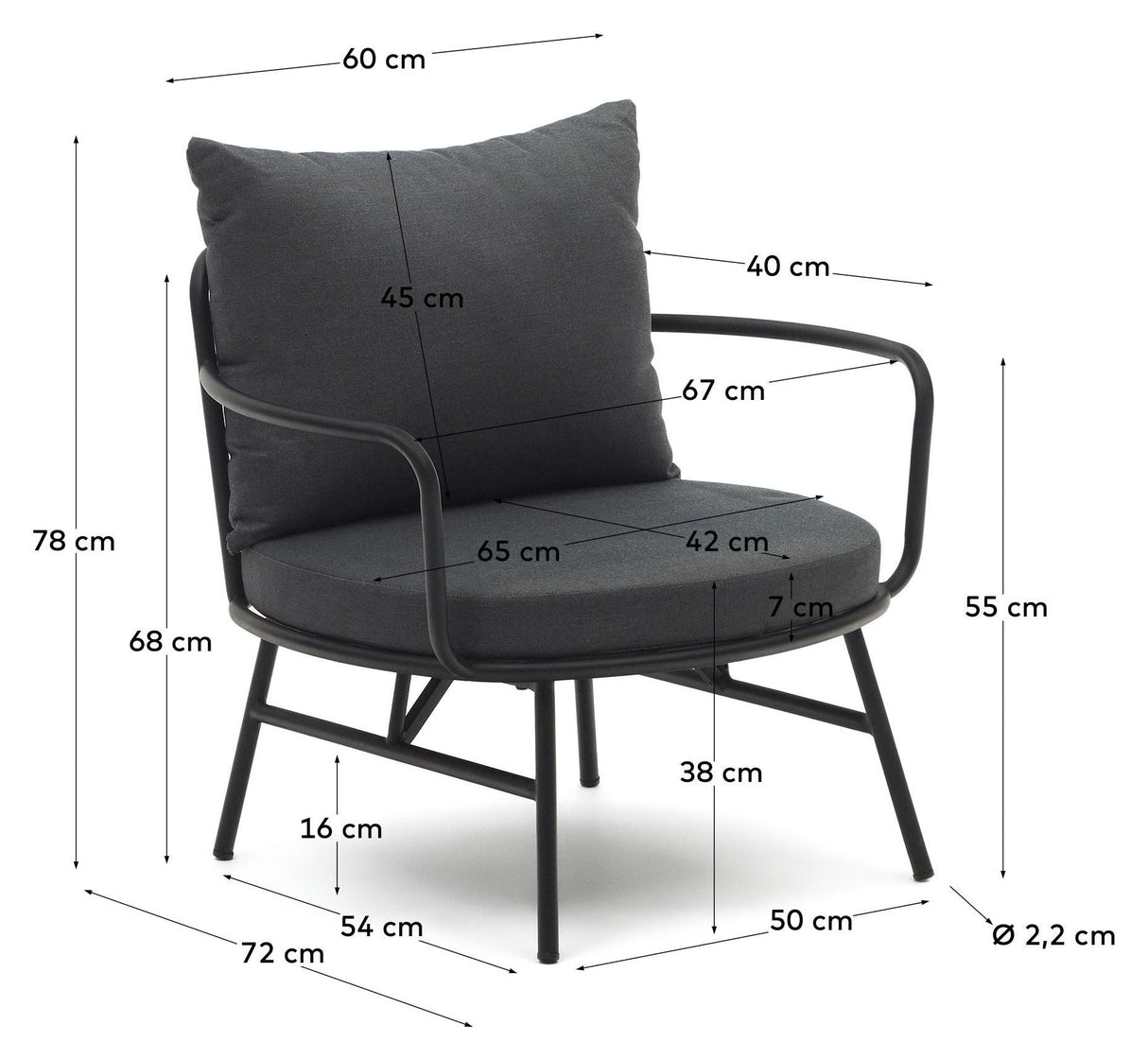 Bramant Loungestol m. armlæn, Sort stål - UNOLIVING.COM