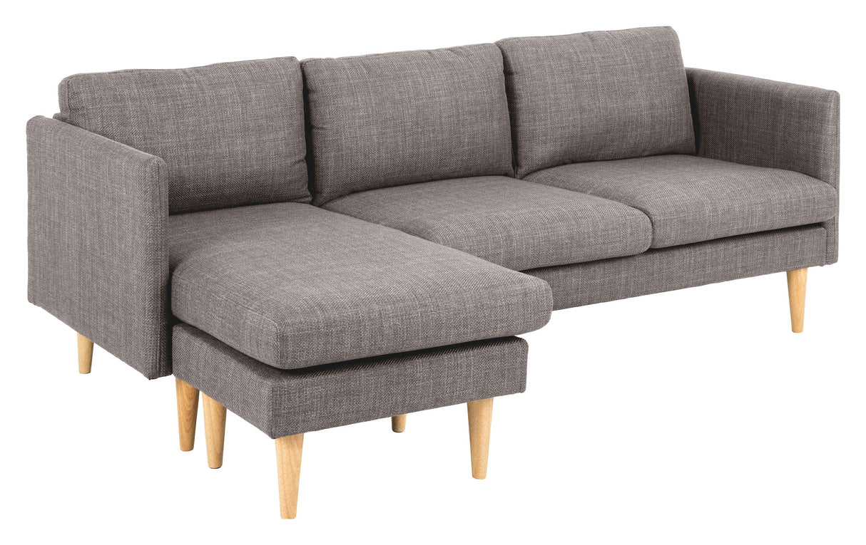 Milly 2-Pers. sofa m. chaiselong, Brun stof - Unoliving.com