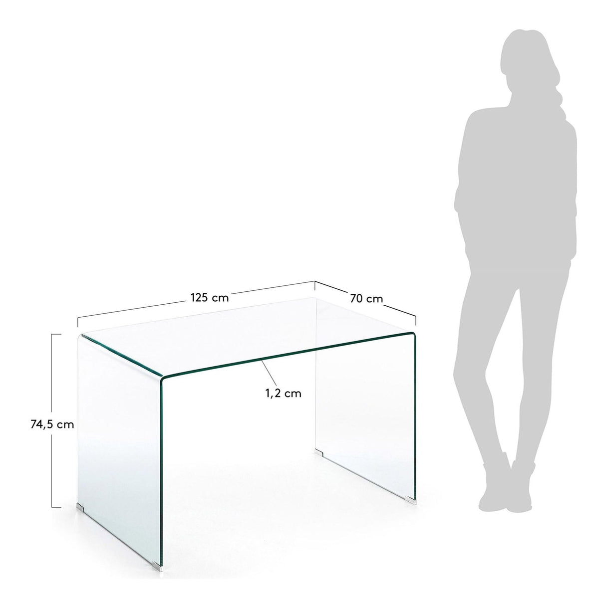 BURANO Skrivebord, Hærdet glas, 125x70 - UNOLIVING.COM