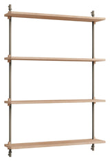 Wall Shelving, 1 fag, 4 hylder, H:115, Eg/Grå - Unoliving.com