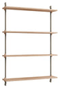 Wall Shelving, 1 fag, 4 hylder, H:115, Eg/Grå - Unoliving.com