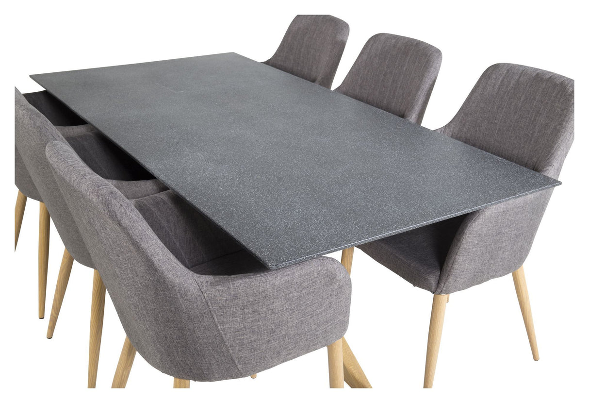 Piazza Spisebord i Grå Spraystone m. 6 Comfort Stole, Grå - Unoliving.com