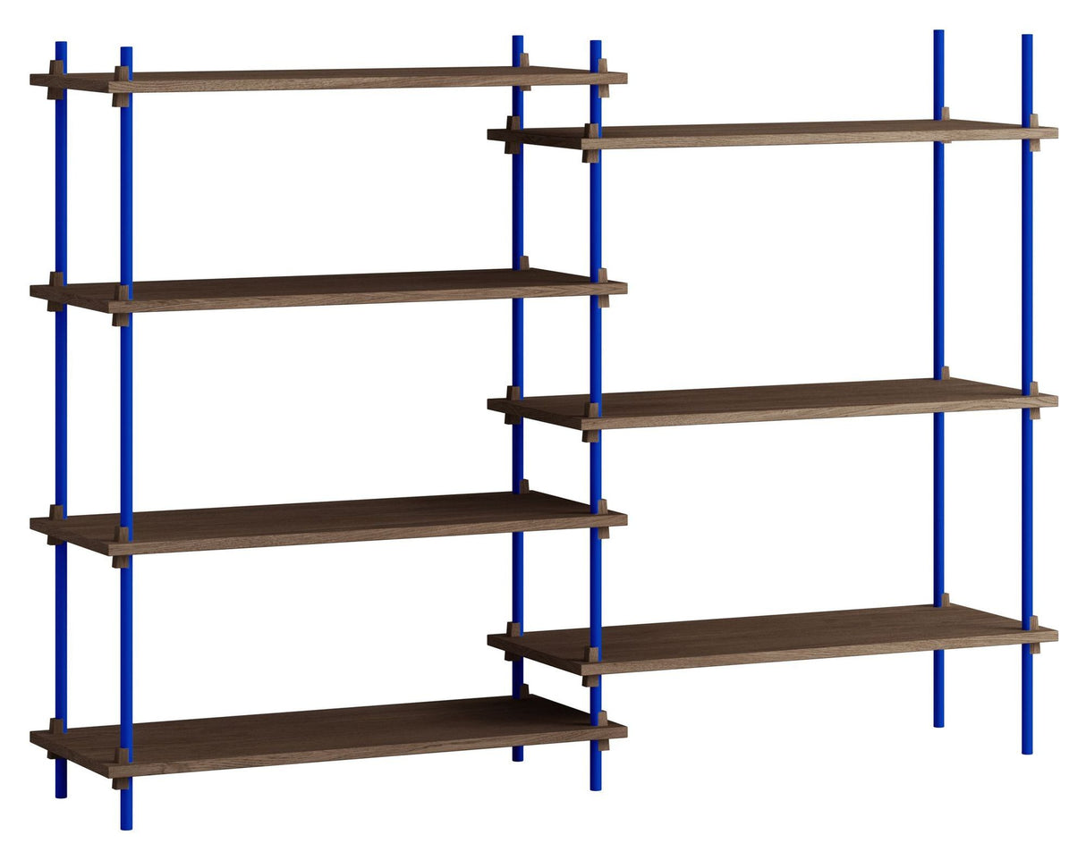 Shelving System, 2 fag, 7 hylder, H:115, Røget Eg/Blå - Unoliving.com