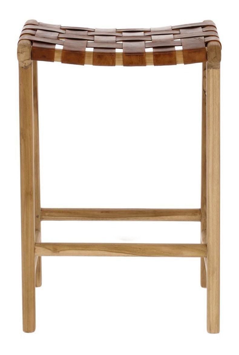 Calixta barstol Teak/Læder, SH: 67cm - UNOLIVING.COM