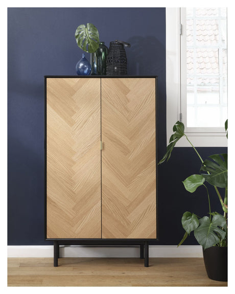 Calvi Herringbone Barskab, Natur/Sort, H160 - UNOLIVING.COM