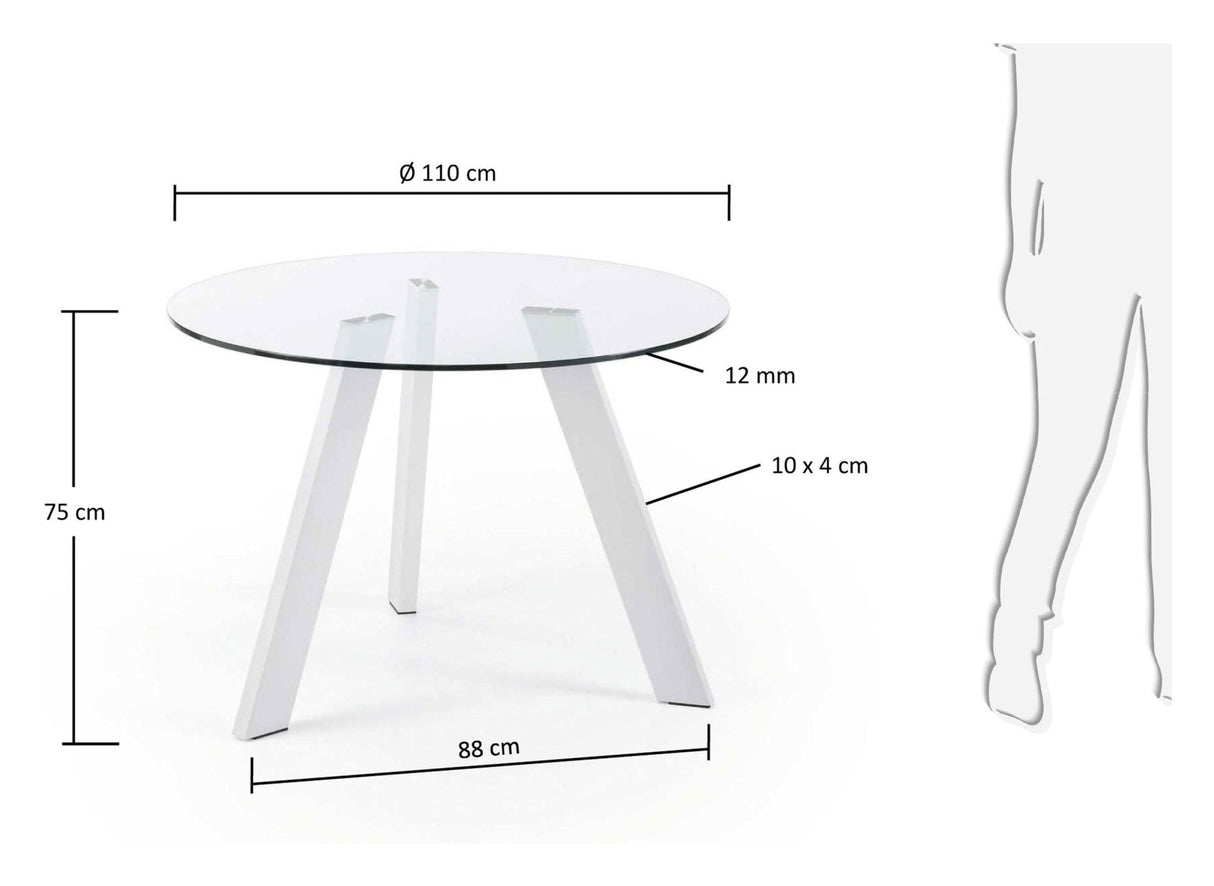 CARIB Spisebord, Hvid, Hærdet glas, Ø110 - UNOLIVING.COM