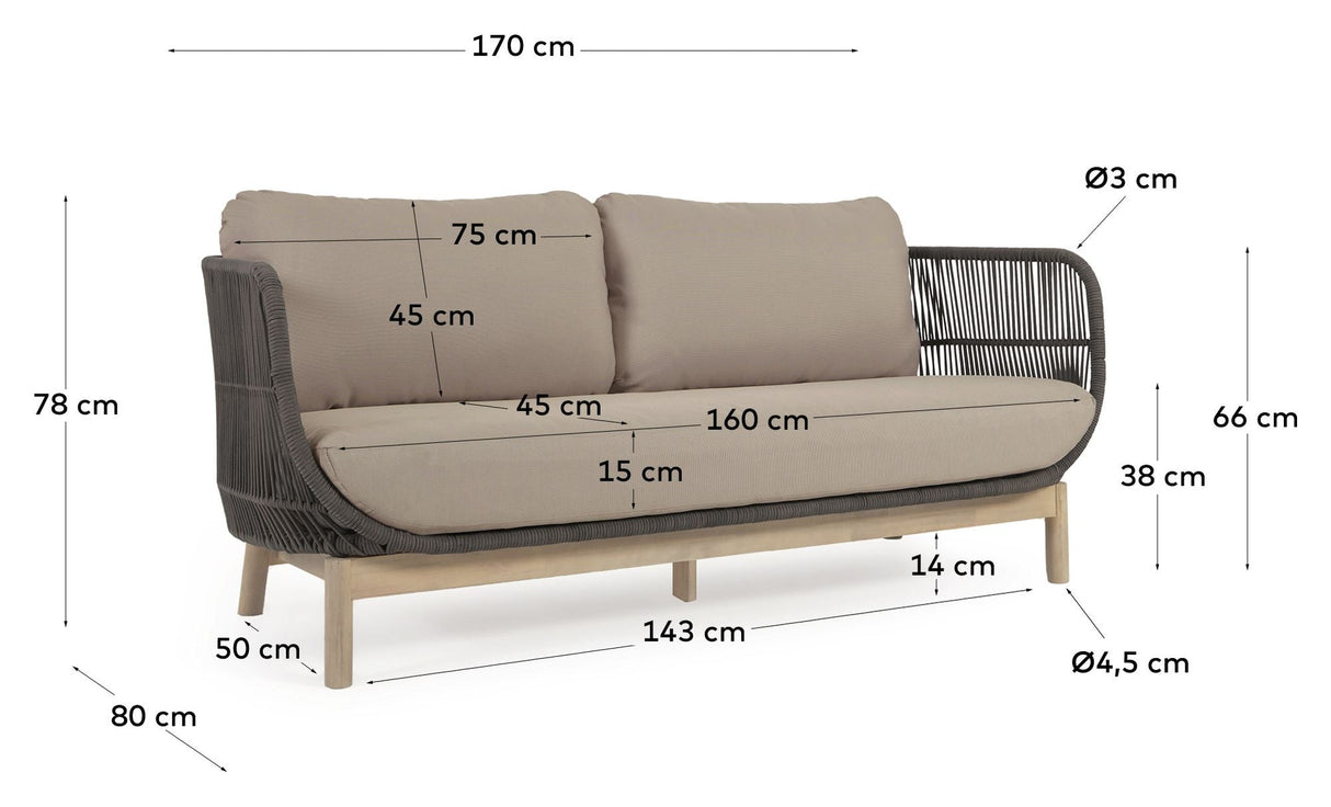 Catalina 3 - pers. Loungesofa m. grønt reb, Acacietræ - UNOLIVING.COM