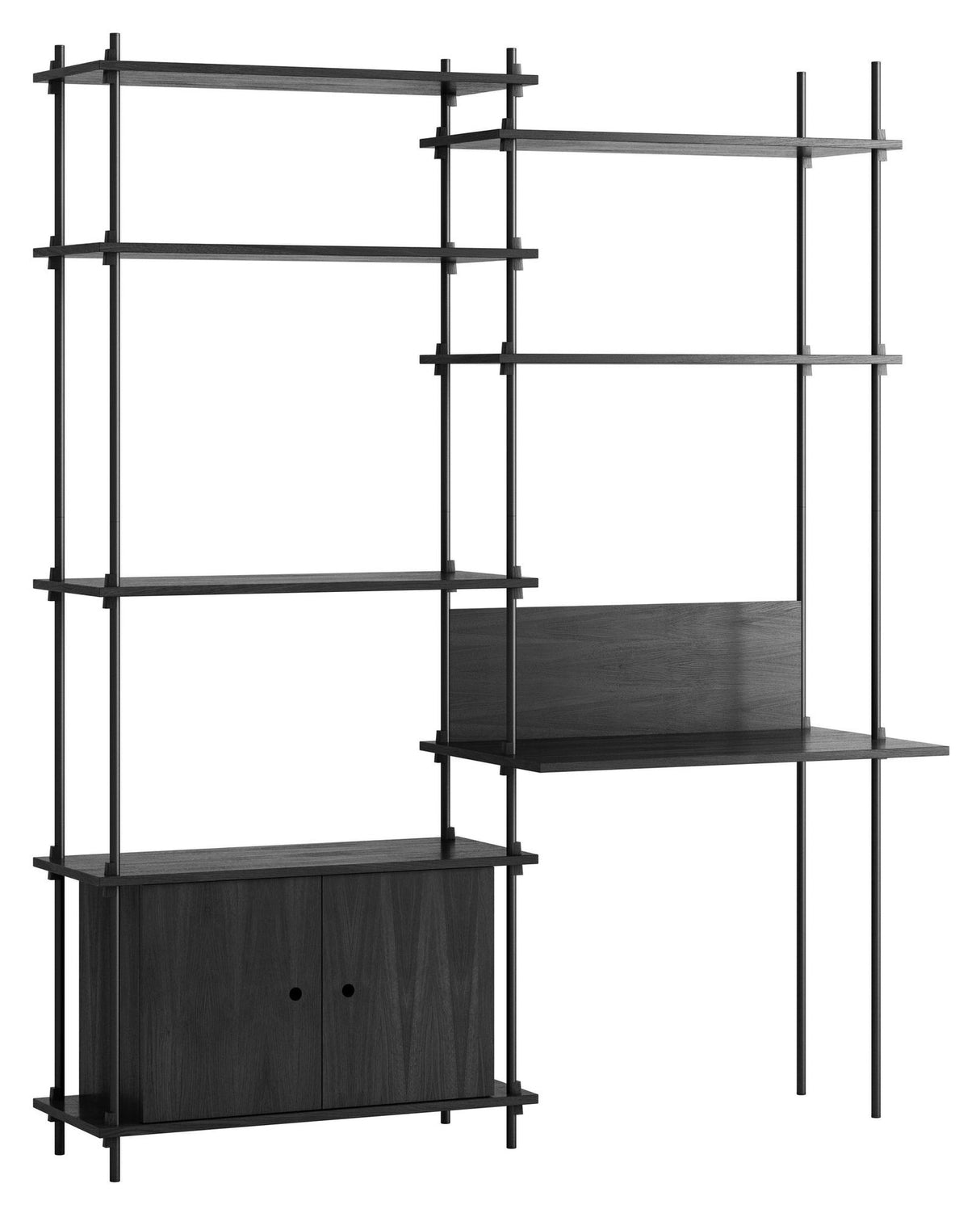 Shelving System m. skrivebord og skab, 2 fag, 4 hylder, H:200, Sort/sort - Unoliving.com